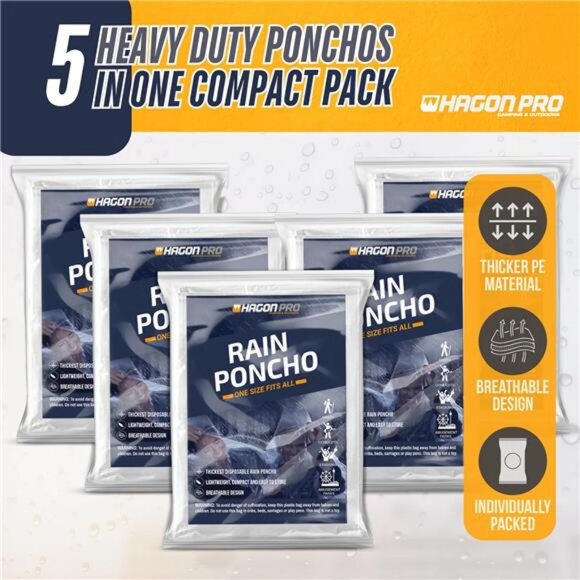 Disposable Rain Ponchos for Adults (5 Pack) - Picture 2 of 8